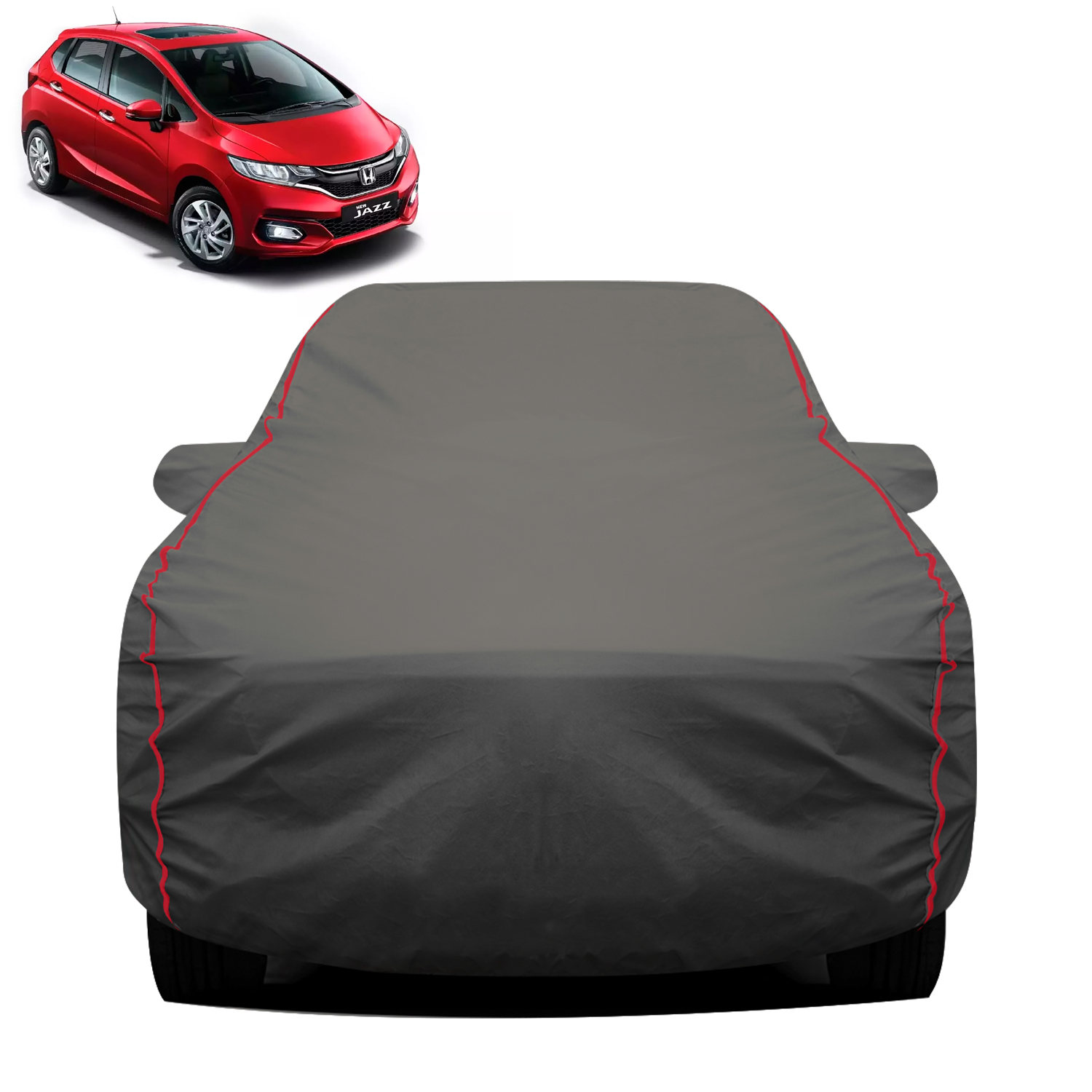 Carzex 2X2 Heavy Duty Red Border Car Body Cover for Honda Jazz